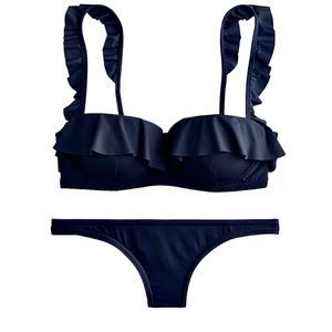 J. Crew Ruffle Underwire Lowrider Bikini in Navy Size 34B/M NWT